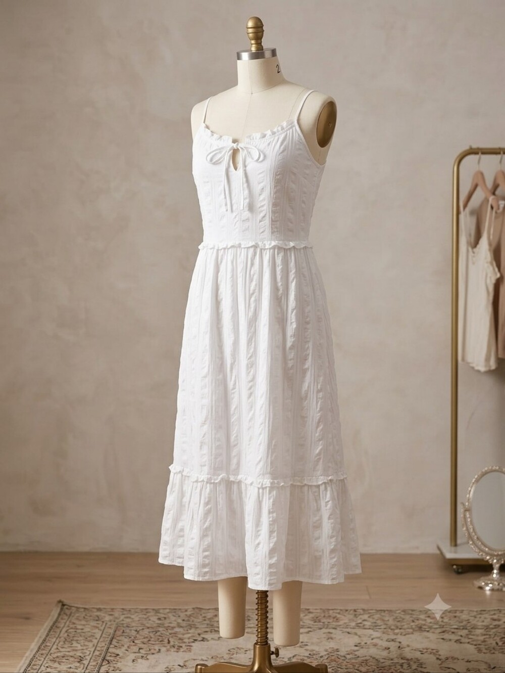 Stradivarious Flowy Summer White Cotton Sleevless Maxi Dress Medium